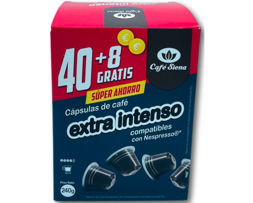 Café Capsules Nespresso * Extra Intenso Siena Pack XL 40 + 8 Un