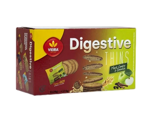 Vieira de Castro Digestive Thins Apple, Cinnamon and Currants Biscuits 6 x 29 Gr