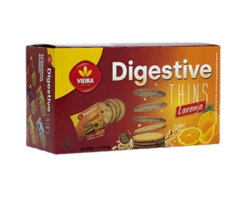 Biscuits Digestive Thins Orange Vieira de Castro 6 x 29 Gr