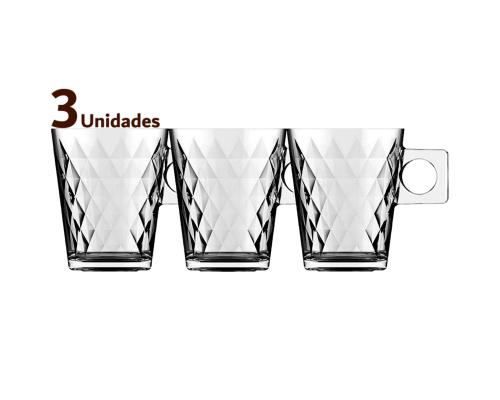 SK Diamante Glass Coffee Cups 3 Un
